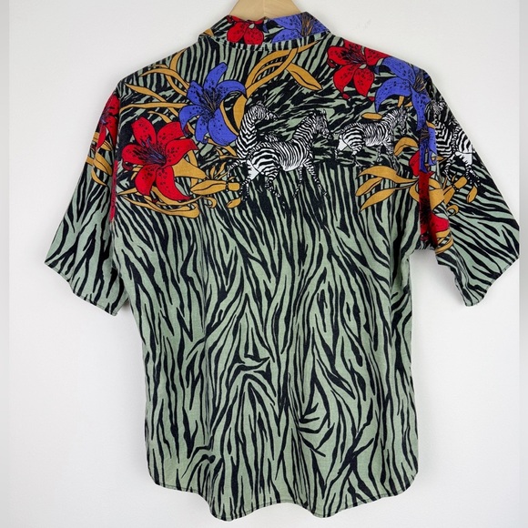 Vintage 80's Tropical Zebra Print Blouse - Picture 7 of 10